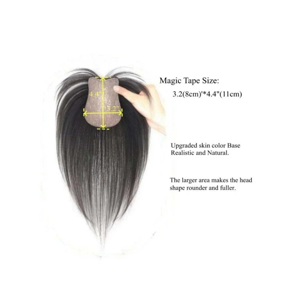 Human Hair Topper Hook & Loop Magic Paste Hairpiece Dark Brown No Bangs 10in